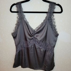 FOREVER21 Grey lace satin top